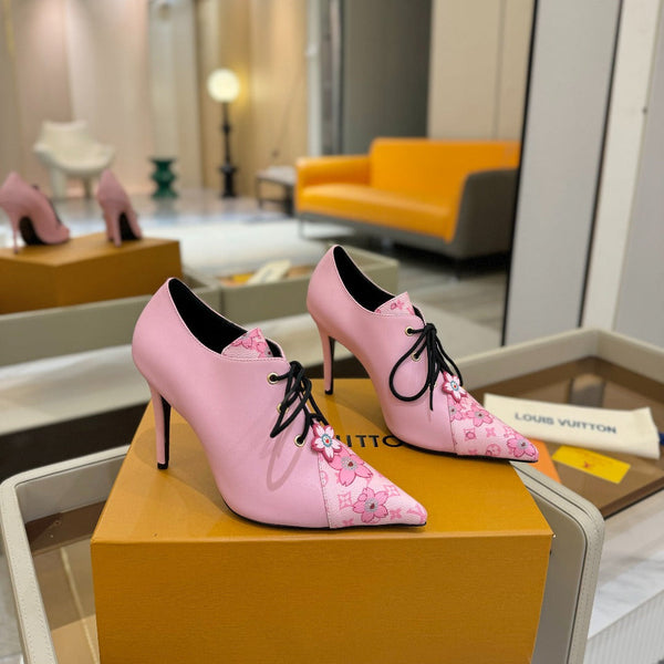 LV Ankle Boot 90mm Pink Calfskin Mix Cherry Blossom Monogram 504795