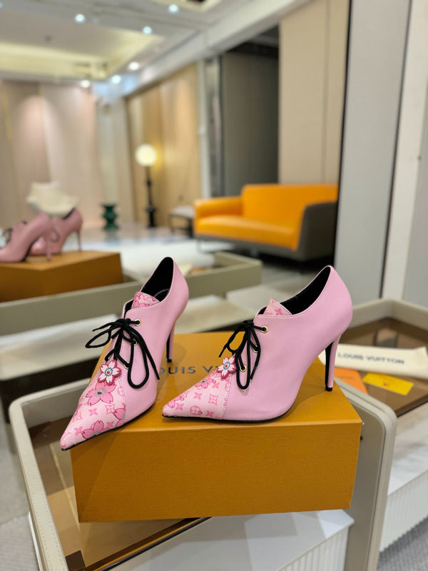LV Ankle Boot 90mm Pink Calfskin Mix Cherry Blossom Monogram 504795