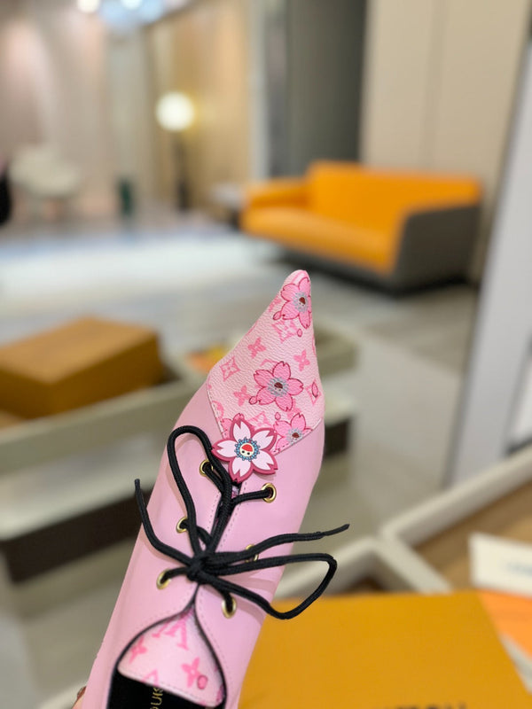 LV Ankle Boot 90mm Pink Calfskin Mix Cherry Blossom Monogram 504795