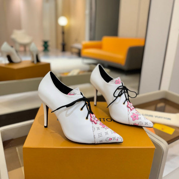 LV Ankle Boot 90mm White Calfskin Mix Cherry Blossom Monogram 504794