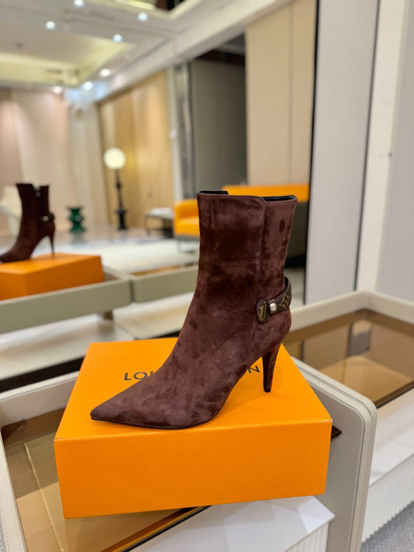 LV Legacy Ankle Boot 80mm Chocolate Brown Suede 504779