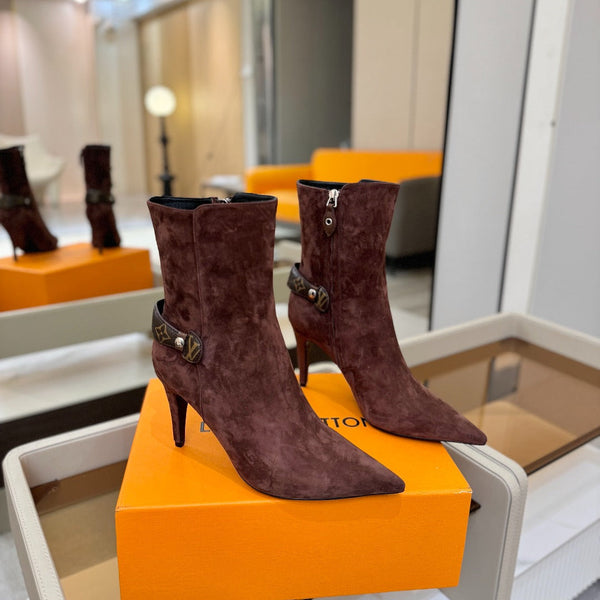 LV Legacy Ankle Boot 80mm Chocolate Brown Suede 504779
