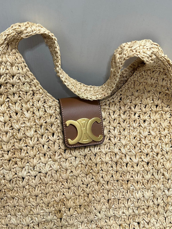 Celin CABAS TRIANGLE Grass Raffia Woven Handbag 126451