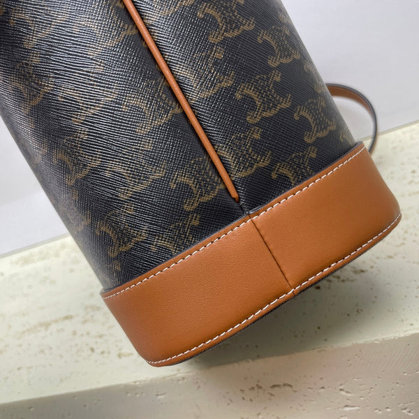 Celin Triomphe Canvas Bucket Bag Brown Cowhide 131737