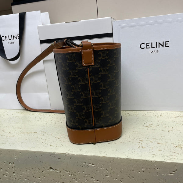 Celin Triomphe Canvas Bucket Bag Brown Cowhide 131737