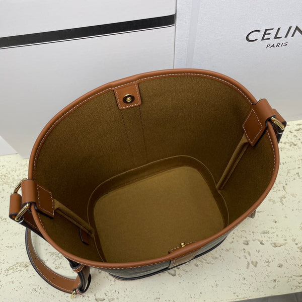 Celin Triomphe Canvas Bucket Bag Brown Cowhide 131737