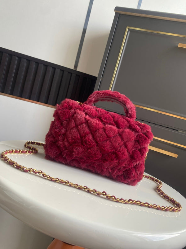 Mini CF 25 Flap Bag Red Shearling