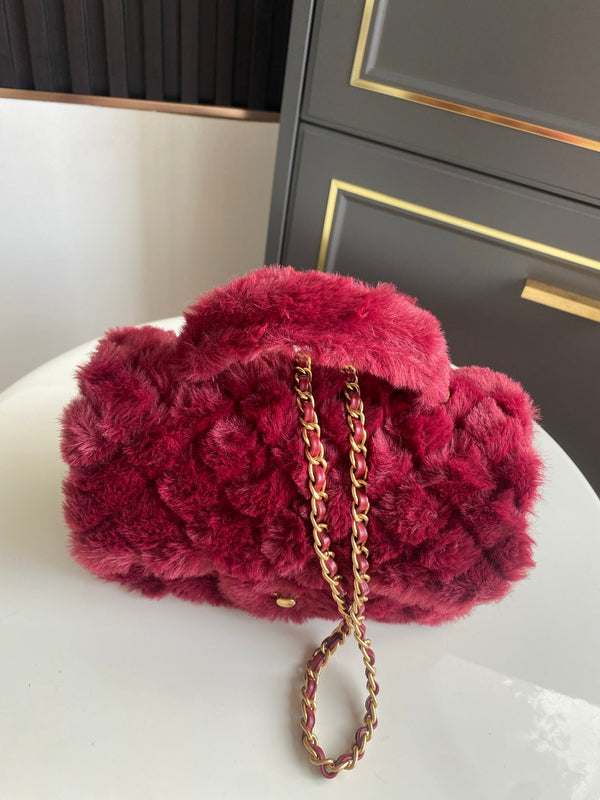 Mini CF 25 Flap Bag Red Shearling