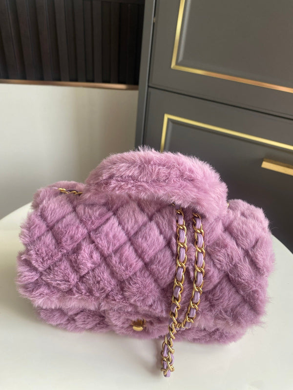 Mini CF 25 Flap Bag Purple Shearling