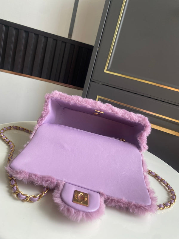 Mini CF 25 Flap Bag Purple Shearling
