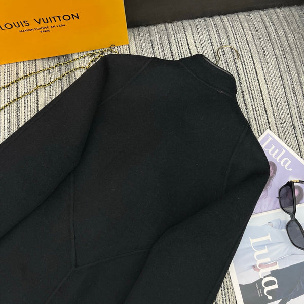 LV 25FW Double-Faced Wool Coat Jacket Lambskin Edge Black 311694