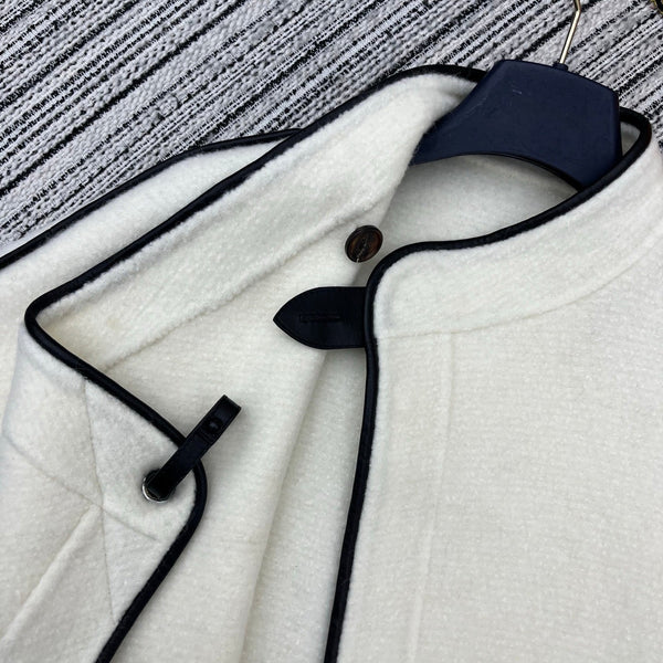 LV 25FW Double-Faced Wool Long Coat Lambskin Edge White 311684