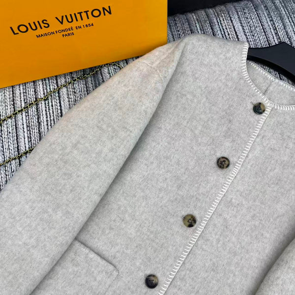 LV 25FW Double-Faced Wool Long Coat Light Gray 311668