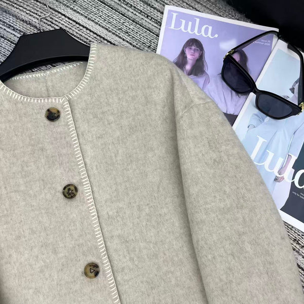 LV 25FW Double-Faced Wool Long Coat Light Gray 311668