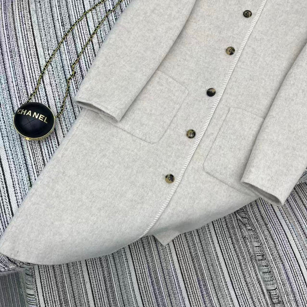 LV 25FW Double-Faced Wool Long Coat Light Gray 311668