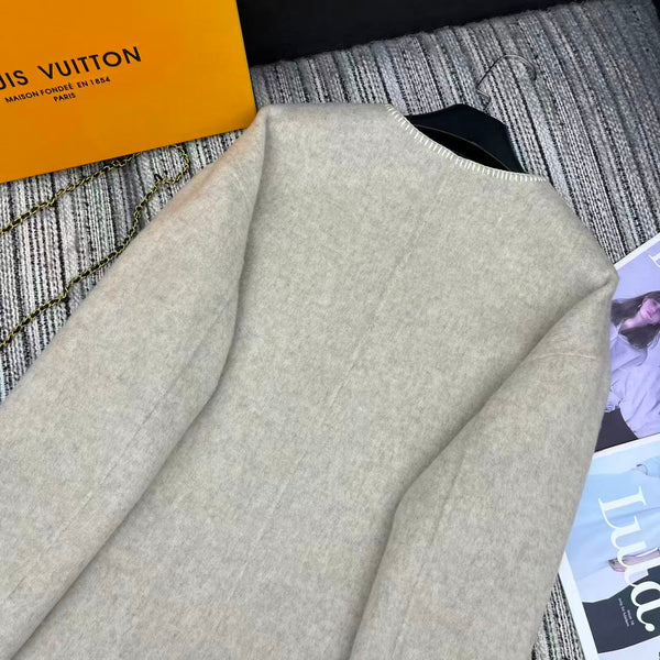 LV 25FW Double-Faced Wool Long Coat Light Gray 311668