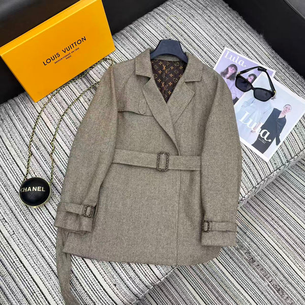 LV 25F Lapel Windbreaker Style Suit Jacket Gray Wool 311589
