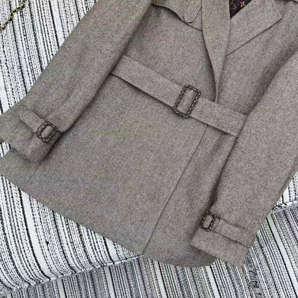 LV 25F Lapel Windbreaker Style Suit Jacket Gray Wool 311589