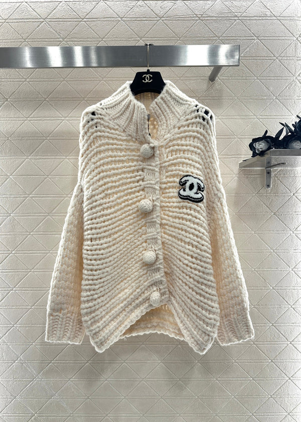 CC 25 Double C Hollow Letter Knit Cream Cardigan