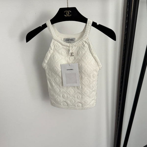 CC Diamond Logo Embellished Off-the-Shoulder Knit Camisole