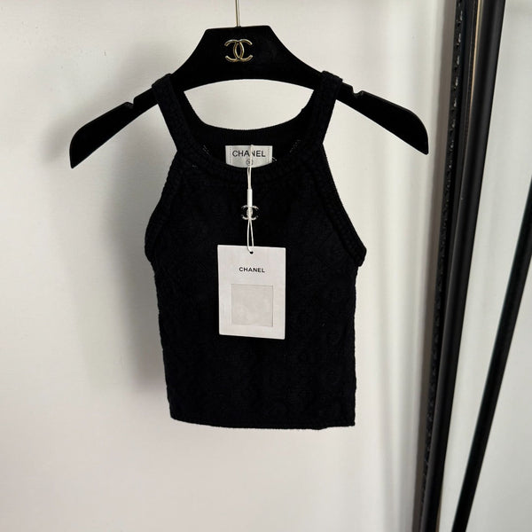 CC Diamond Logo Embellished Off-the-Shoulder Knit Camisole