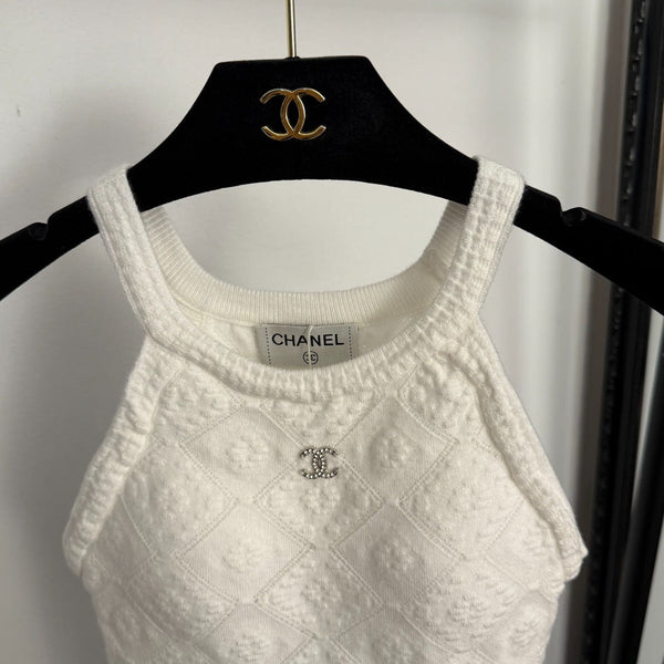 CC Diamond Logo Embellished Off-the-Shoulder Knit Camisole