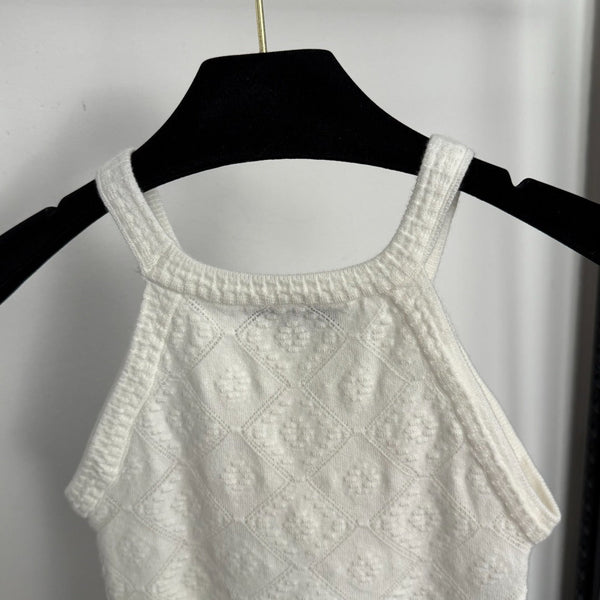 CC Diamond Logo Embellished Off-the-Shoulder Knit Camisole