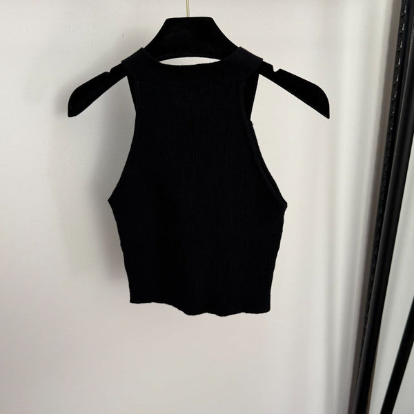 CC Diamond Logo Embellished Deep V-neck Knitted Vest