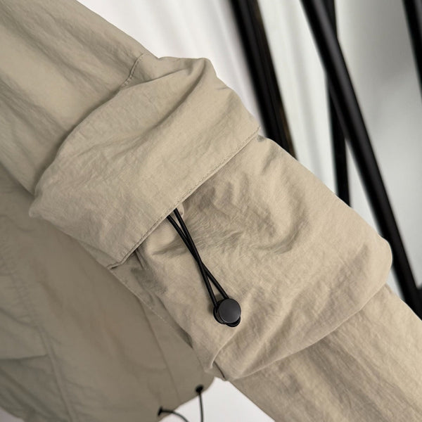 CC Chanel Style Rubber Logo Work Pocket Long Sleeve Hooded Cotton Jacket