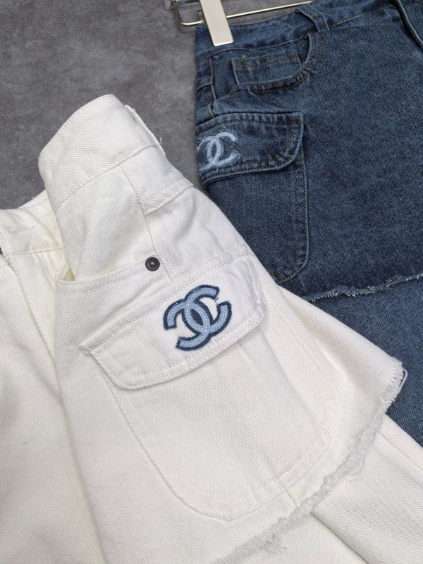 CC Faux Two-Piece Denim Trousers With Trims