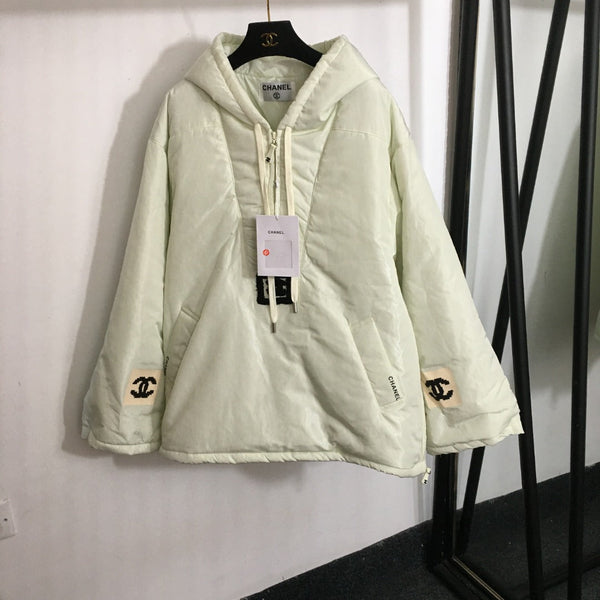 CC Side Slit Logo Half-zip Long-sleeved Hooded Cotton Jacket