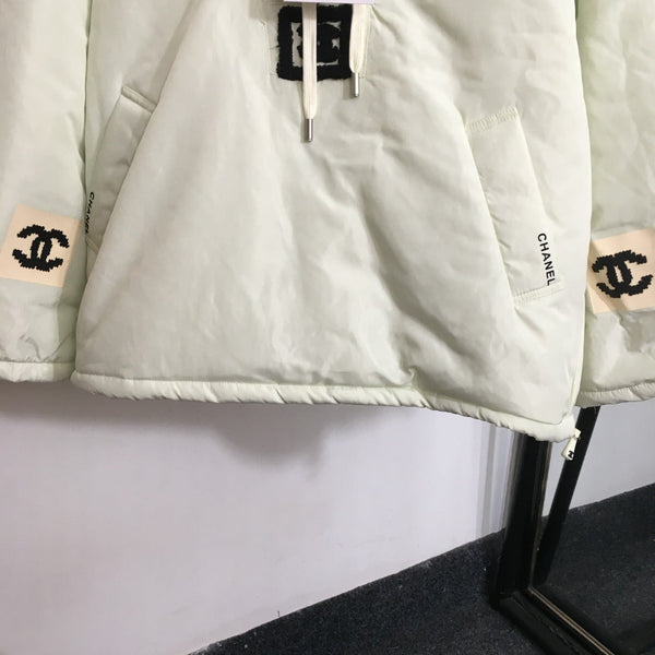 CC Side Slit Logo Half-zip Long-sleeved Hooded Cotton Jacket