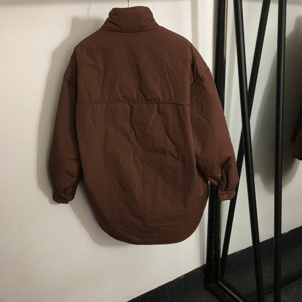 CC Logo Offset Printed Double Pocket Stand Collar Long Sleeve Cotton Jacket