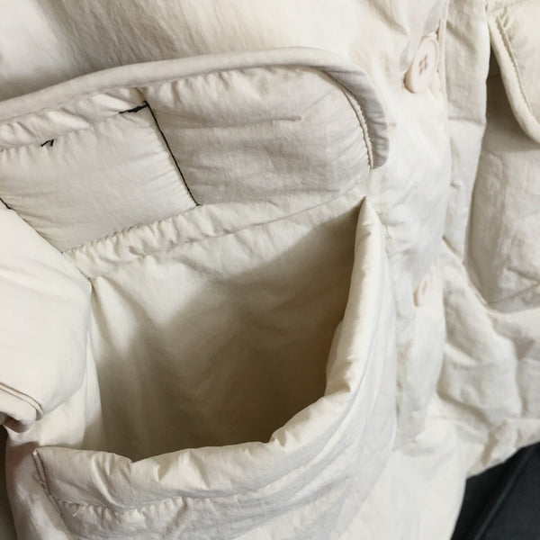 CC Logo Offset Printed Double Pocket Stand Collar Long Sleeve Cotton Jacket