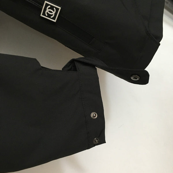 CC Logo Letter Print Zipper Pocket Long Sleeve Hooded Windbreaker Jacket