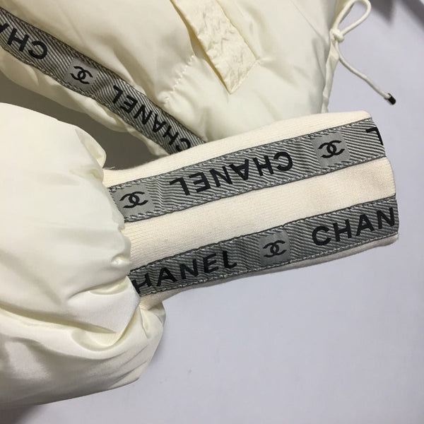 CC Logo Embroidered Letters Ribbon Stitching Long-Sleeved Hooded Cotton Jacket