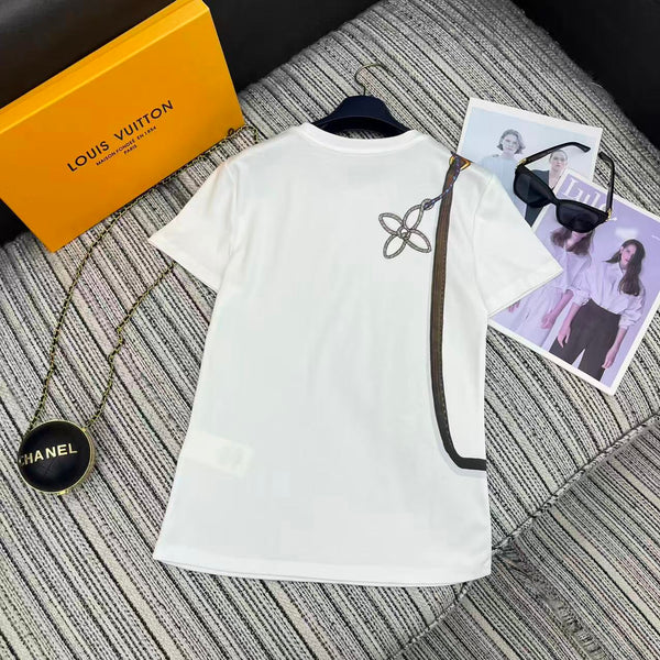 LV 25Ss Monogram 3D Crossbody Bag Metal Chain White Cotton T-Shirt