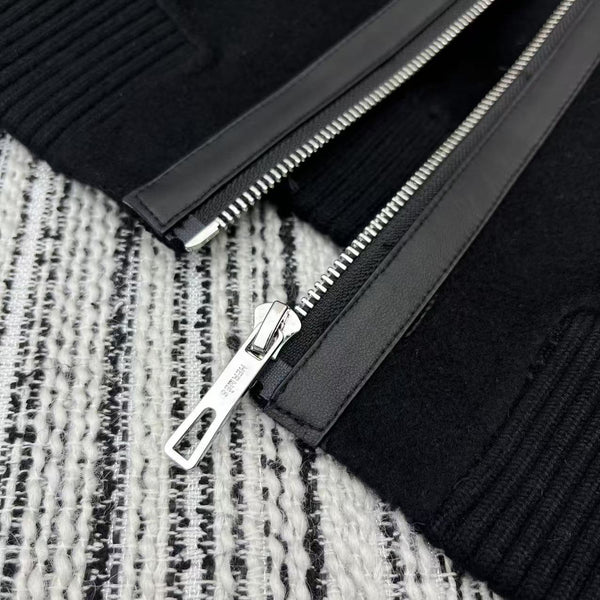 HM Patchwork Leather Lapel Double-faced Black Cashmere Jacket