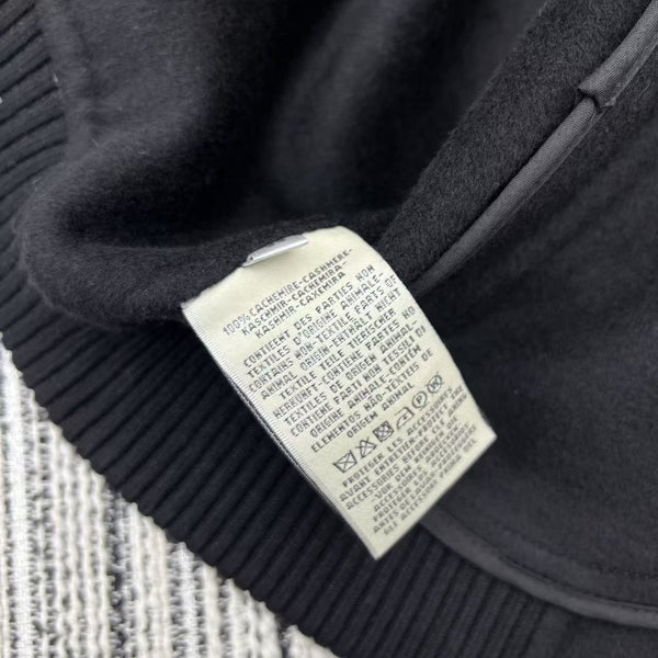 HM Patchwork Leather Lapel Double-faced Black Cashmere Jacket