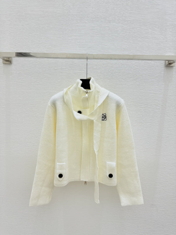 Loewe Solid Turtleneck Wool Knit Long-Sleeved Cardigan