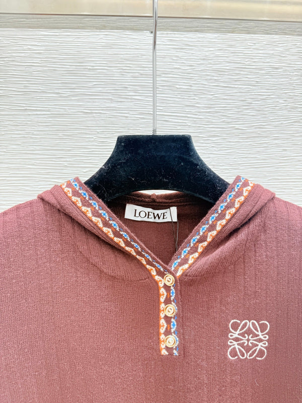 Loewe Hooded Contrast Striped Knit Wool Cashmere Long Sleeve Top