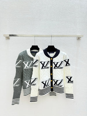 LV 25FW Contrast Color Striped Crewneck Knit Long Sleeve Wool Sweater