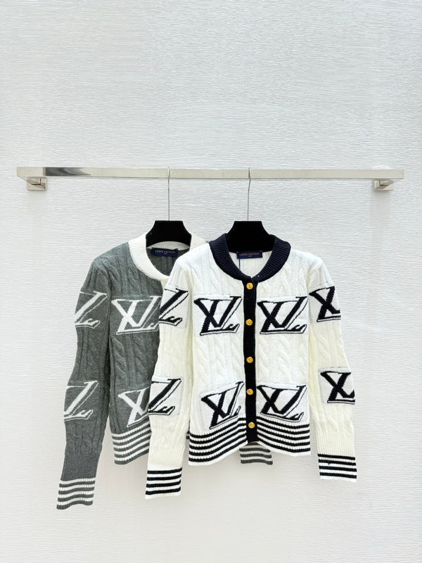 LV 25FW Contrast Color Striped Crewneck Knit Long Sleeve Wool Sweater