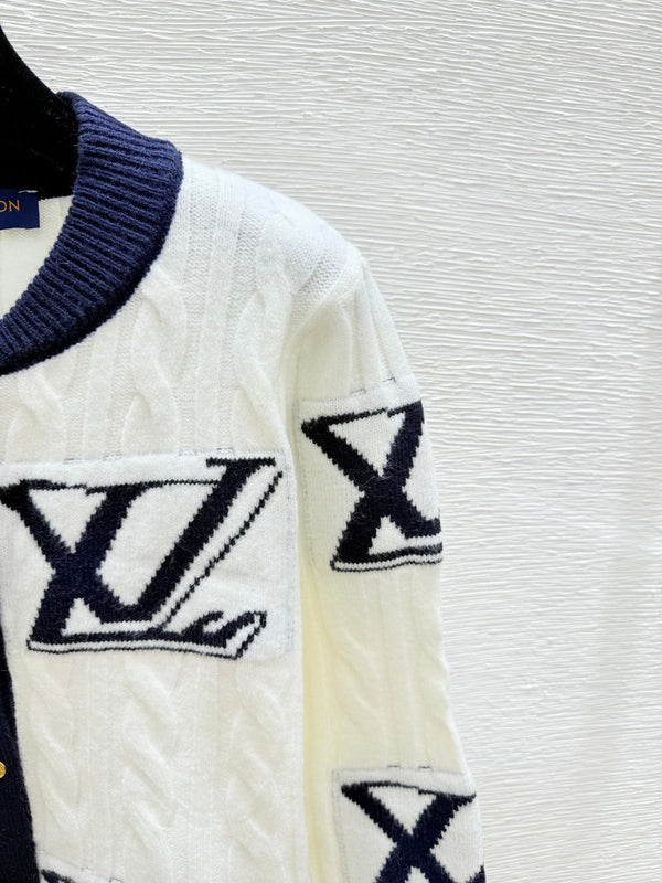 LV 25FW Contrast Color Striped Crewneck Knit Long Sleeve Wool Sweater