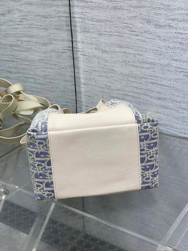 CD bucket bag 21cm  natural canvas with creamy white calfskin