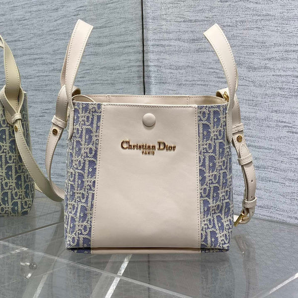 CD bucket bag 21cm  natural canvas with creamy white calfskin