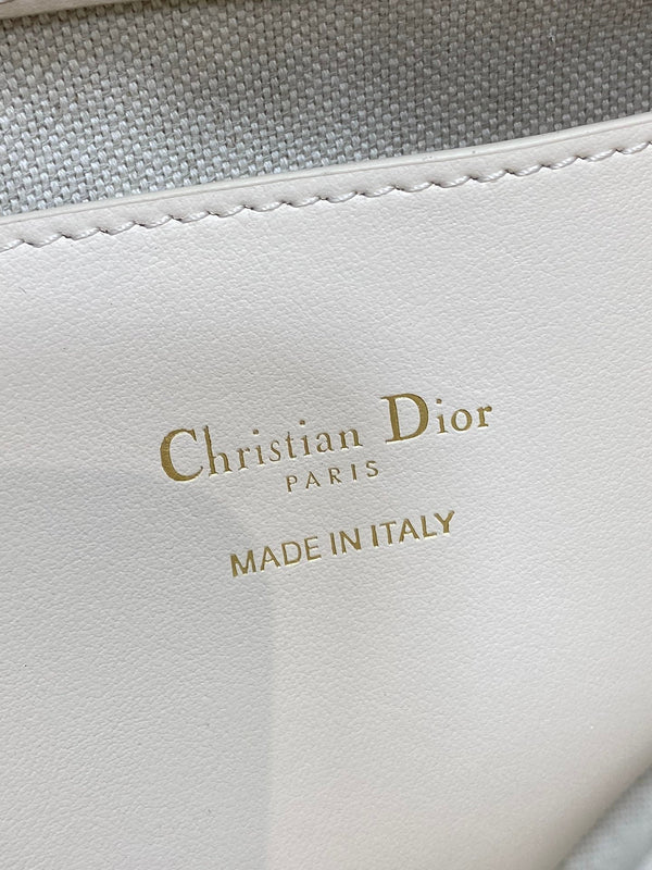 CD bucket bag 21cm  natural canvas with creamy white calfskin