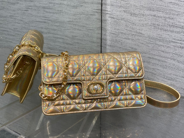 CD Pearl Chain Bag Laser Gold 21cm Lambskin