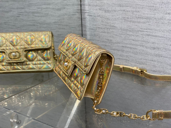 CD Pearl Chain Bag Laser Gold 21cm Lambskin