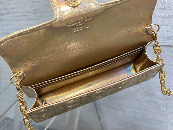CD Pearl Chain Bag Laser Gold 21cm Lambskin